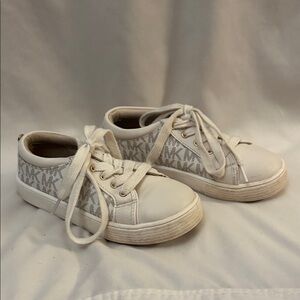 Michael Kors White and Gray Logo Kids Lace-Up Sneakers